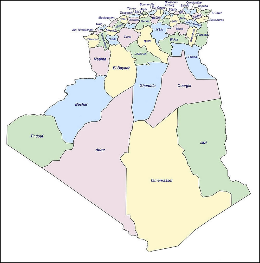 Carte Algérie région département